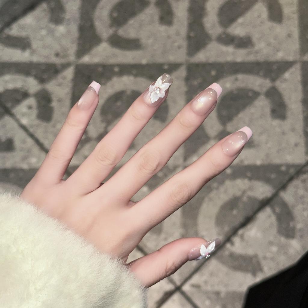 Hand-woven Armor High-end Pure French Light Bulb Cat Eye Fake Nail Patch Removable