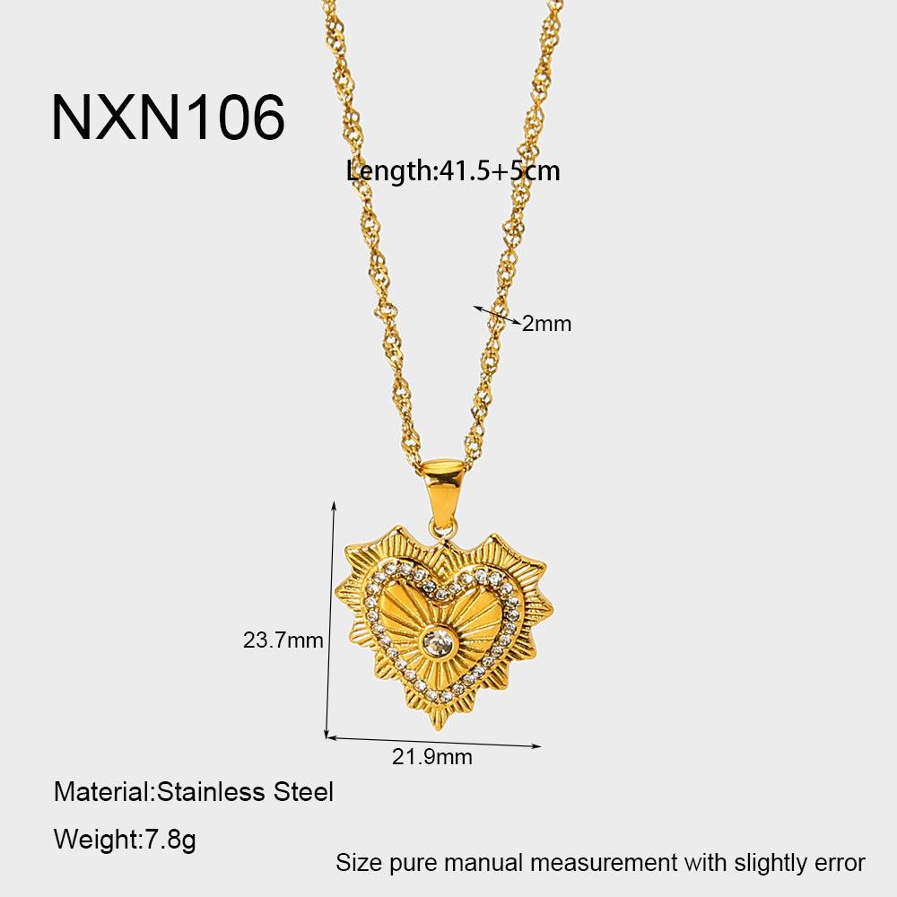 Popular retro stainless steel love zircon necklace geometric splicing design plated with 18K gold jewelry women