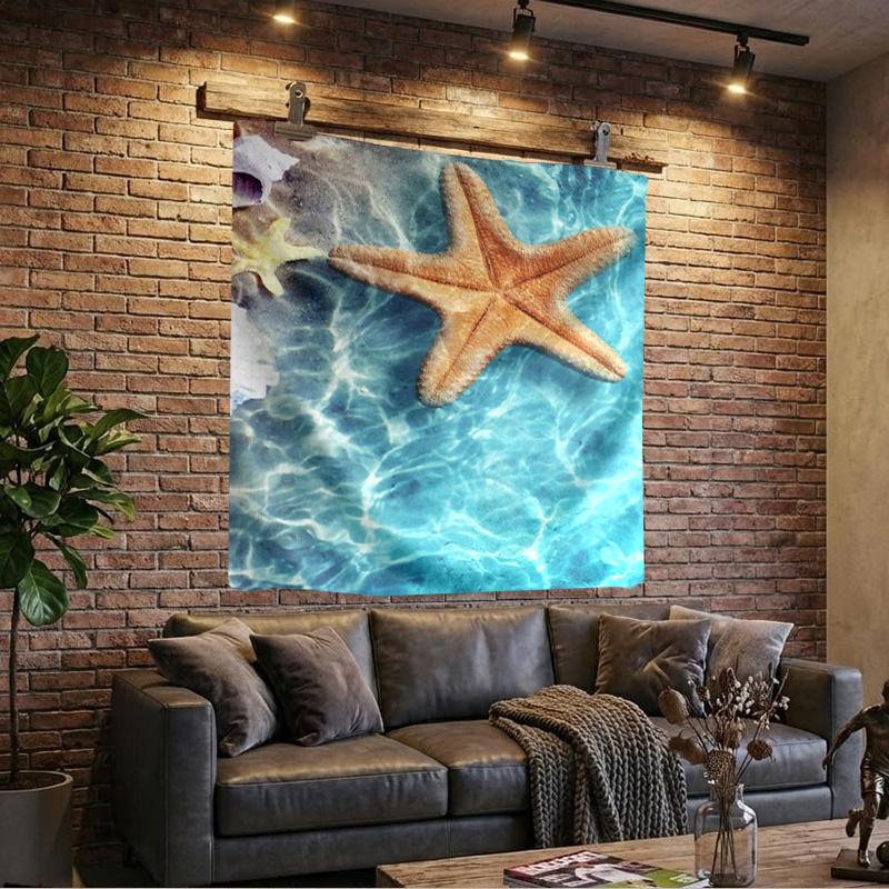 Ocean Starfish Shells Printed Tapestry, Wall Hanging,Livingroom, dormitory, Large Wall Decor, Fabric Decor Fan Birthday Gifts
