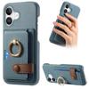 Y2 For iPhone 16 Case Ring Holder Kickstand Card Slot Leather Phone Back Cover - Silver Grey