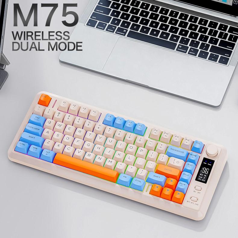 Беспроводная механическая игровая клавиатура FREEWOLF M75 2,4G / Двухрежимная 82 клавиши RGB Мультимедийная Anti-Ghosting ABS+PC Собственная форма