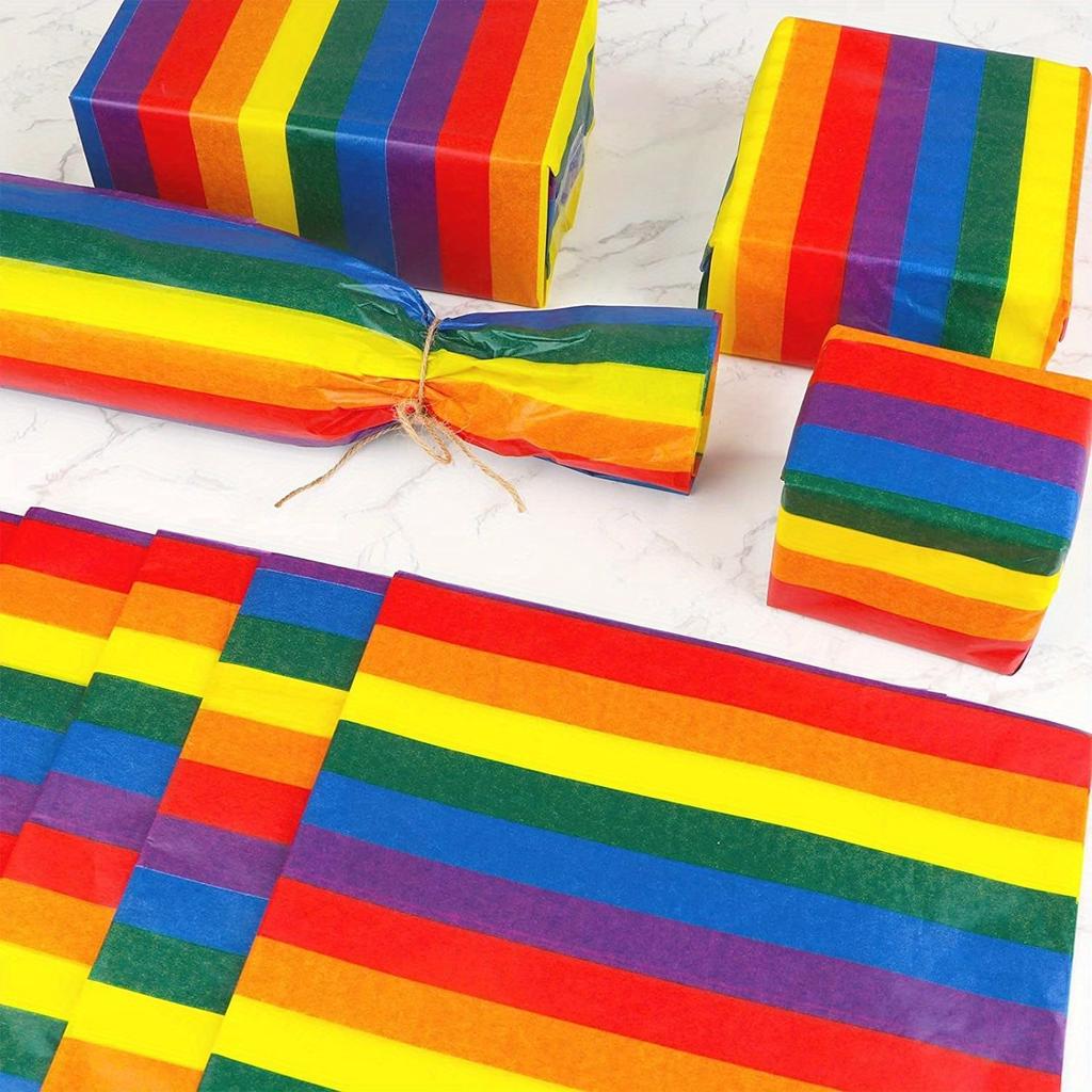 1Set 20pcs Rainbow Striped Art Tissue Paper Colourful Wrapping Paper 20x26in Gift Packing