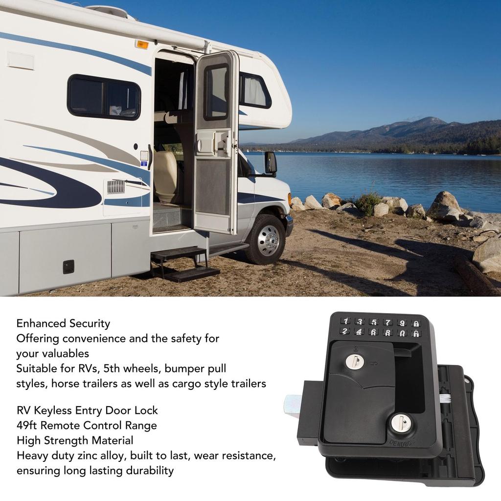 KIMISS RV Keyless Entry Keypad with 2 Remotes and Password Zinc Alloy for and Motorhomes Lock, Yachts, Trailers,