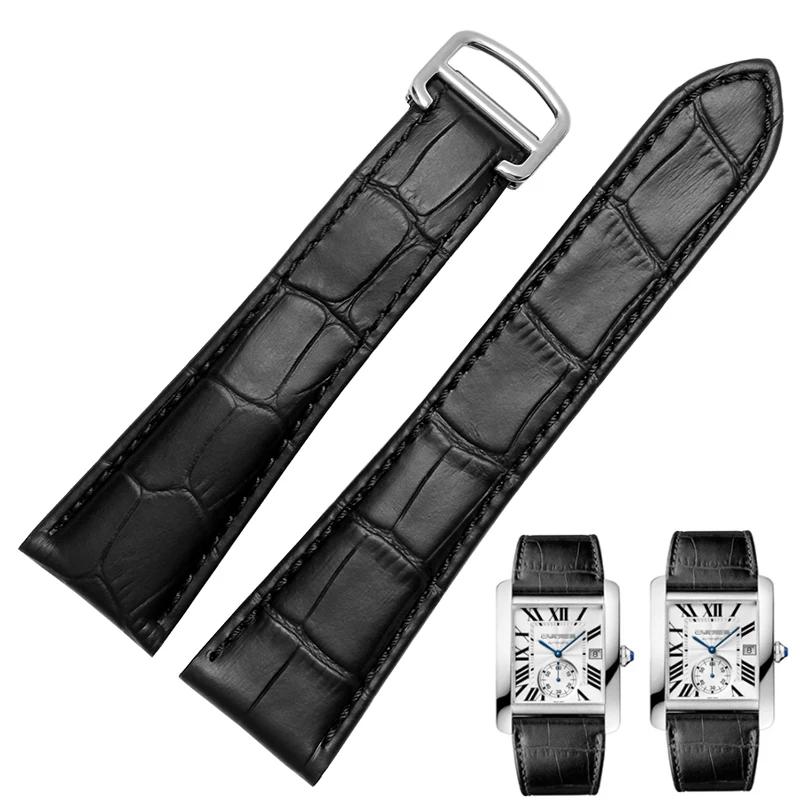 Ремешок для часов Cartier Tank Calibre Серии Натуральная Кожа Механические Часы мужской и женский 20мм 22мм 23мм 25мм ремешок для часов
