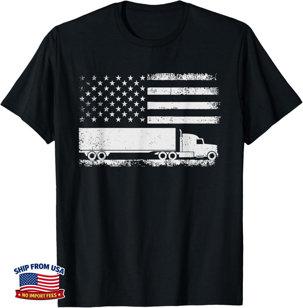 US American Flag Semi Truck Driver Patriotic Trucker Tee Gift Unisex T-Shirt