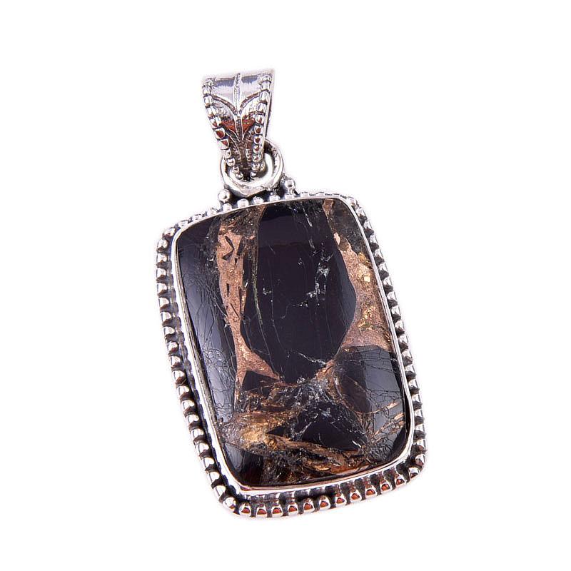 Natural Black Copper Turquoise 925 Solid Sterling Silver Gift Pendant 1.50" j0l35