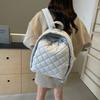 Fashion Cotton Clothes Bag Autumn and Winter New Large-capacity Casual Simple Schoolbag Rhombus Embroidery Thread Backpack