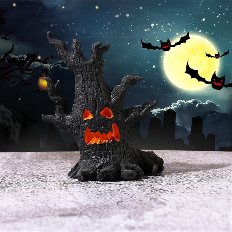 62KD 4Pcs Horror Tree Ghostly Halloween Miniature Resins Ornaments for Home Decors