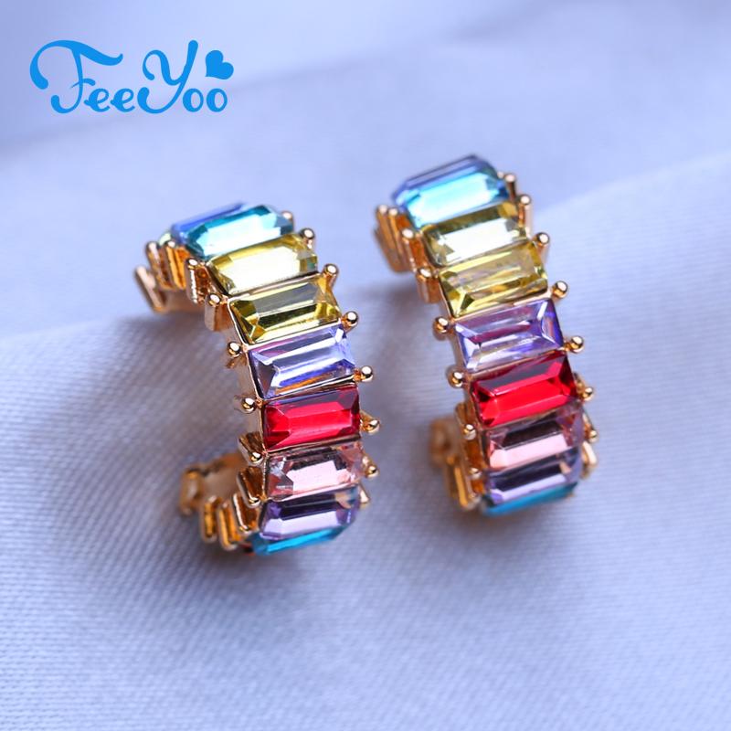 FEEYOO серьги-гвоздики для женщин и девочек, модные многоцветные серьги с кубическим цирконием, ювелирные изделия, подарок