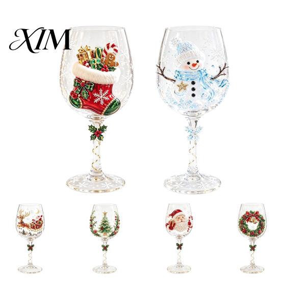 Snowman Pattern Goblet Christmas Stemmed Wine Glass, Snowman/SantaWreath/Elk/Christmas TreeHand Painted, Elegant Drinking Glass Creative Stemware for