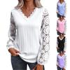 Women's Loose V-neck Lace Patchwork Long Sleeved Casual T-shirt Top