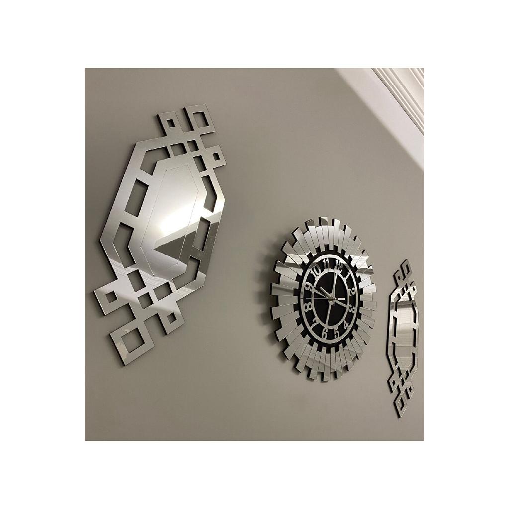 Decorative Wall Clock Set Of 3 40 Cm Silver Modern Turkish Numeral Wall Clock 18 X 51 Cm Baklava Painting