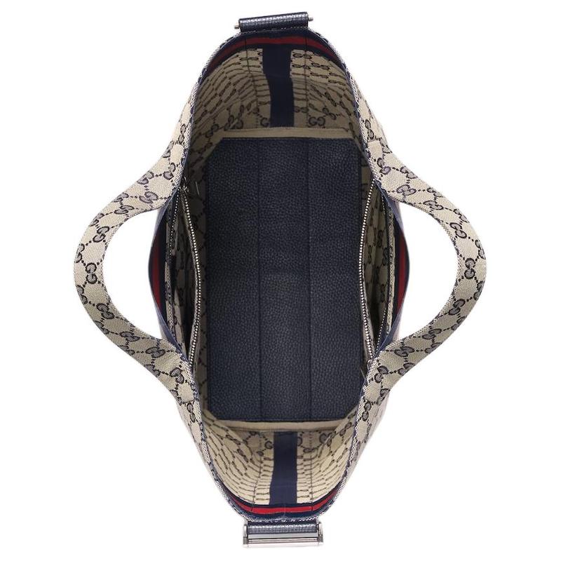 Gucci Brand Logo Logo Open Closure Canvas Tote Bag Tote Bag Shopping Bag Canvas Bag Shoulder Handbag Large Men's Beige with Blue