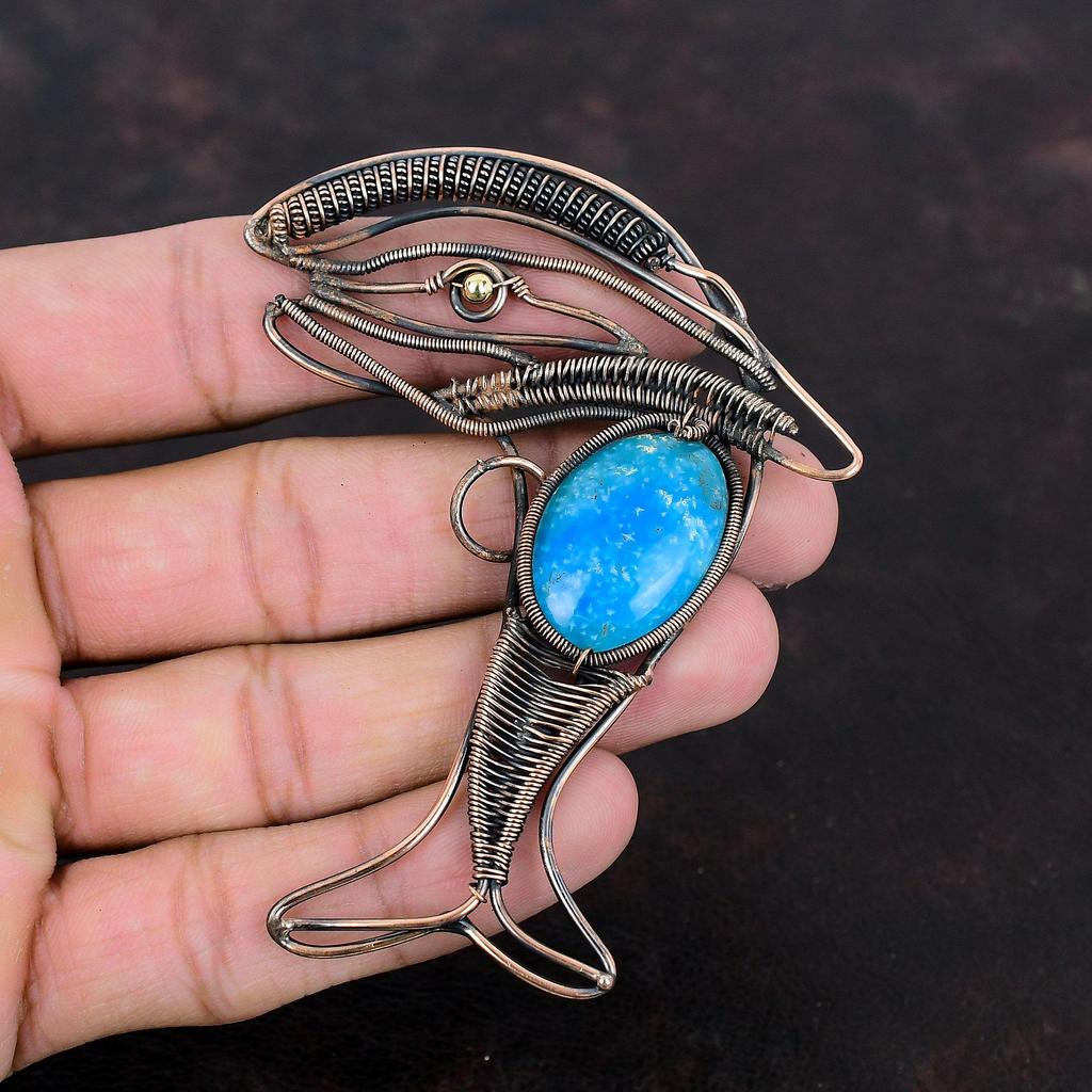 Подвеска Smithsonite, медная проволока, обернутая драгоценным камнем, медная бижутерия, потрясающая подвеска в виде рыбы, подвеска ручной работы, дизайнерское ювелирное изделие, подарок для нее