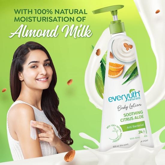 Everyuth Naturals Body Lotion Citrus Aloe|Мгновенное увлажнение|Успокаивающий|24-часовое увлажнение|для мужчин и женщин|100% натуральное миндальное молоко - 500 мл