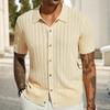 Мужская рубашка с лацканами, однобортный сплошной цвет, тонкий мягкий кардиган с короткими рукавами, ажурный вязаный
