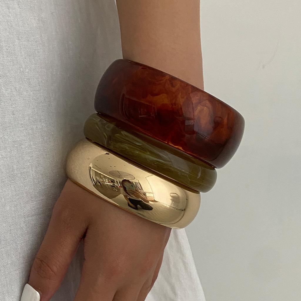 Ingemark 3 Styles Y2K Boho Resin Stack Chunky Bangles for Women New Punk Geometric Irregular Arm Bracelets Jewelry Accessories