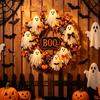 Artificial Fabric Wreath Halloween Boo Ghost Wreath, Spooky Door Hanging Decoration with Pumpkins Decorative Fall And Spider Webs for Front