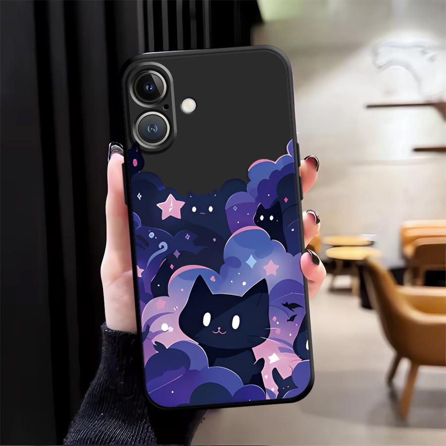 Чехол для телефона Funda для Apple iPhone 17 Pro Max XR XS MAX 15 Pro 7 8 Air 16 13 12 14 11 Черная кошка Звездная ночь
