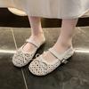 New 2025 Summer Breathable Woven Hollow Out Slip-On Women's Shoes Butterfly Knot Single Strap Versatile Fashionable Mary Janes