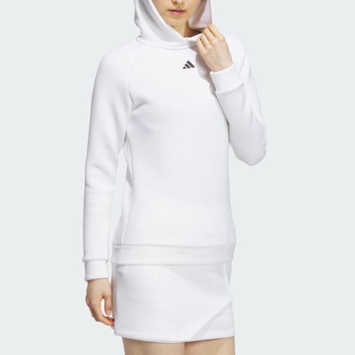 adidas Однотонный облегающий женский топ с капюшоном с длинными рукавами, белый HY0905