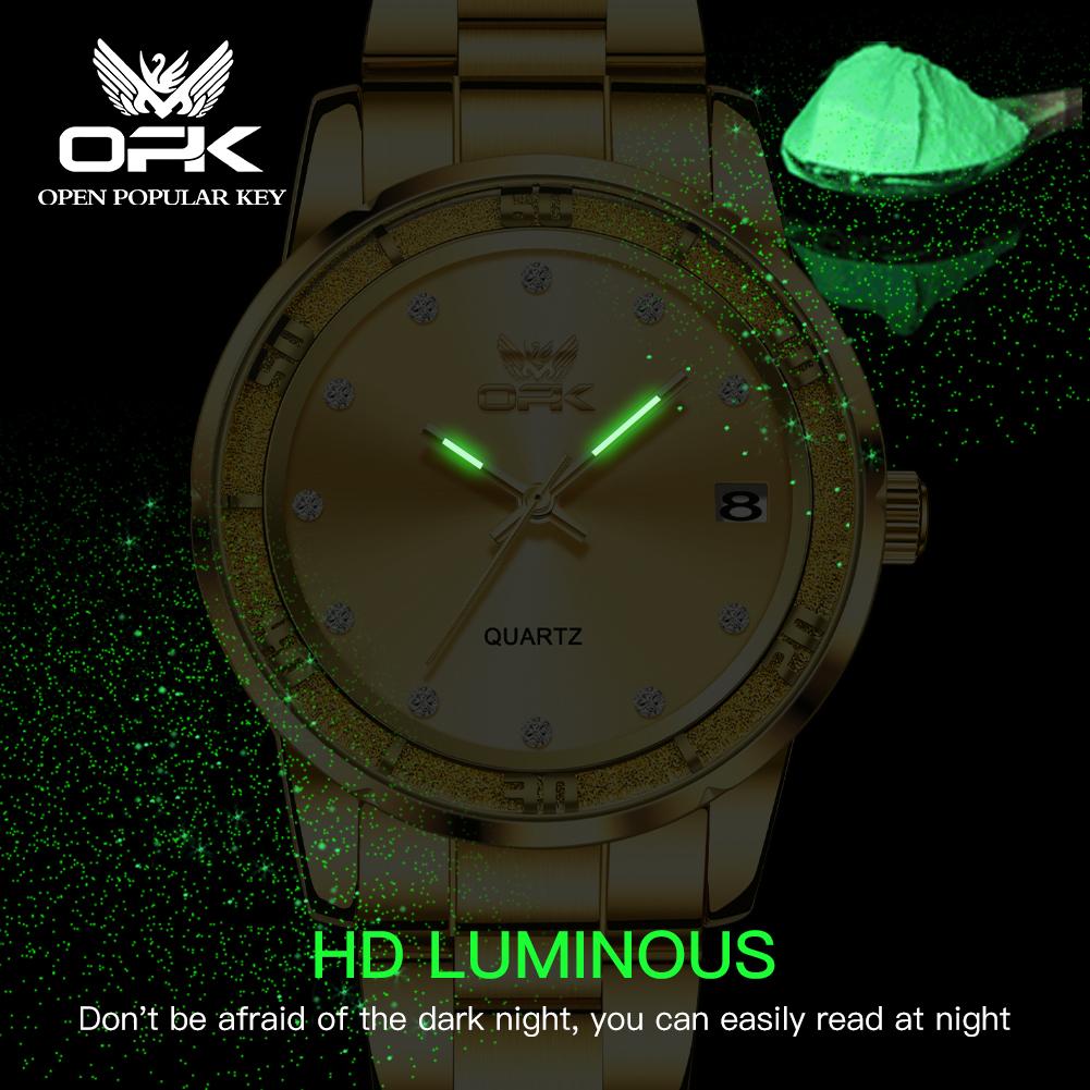 OPK Fashion Luxury Quartz Watch For Women Zircon Scales Ladies Waterproof Luminous Calendar Women's Watches