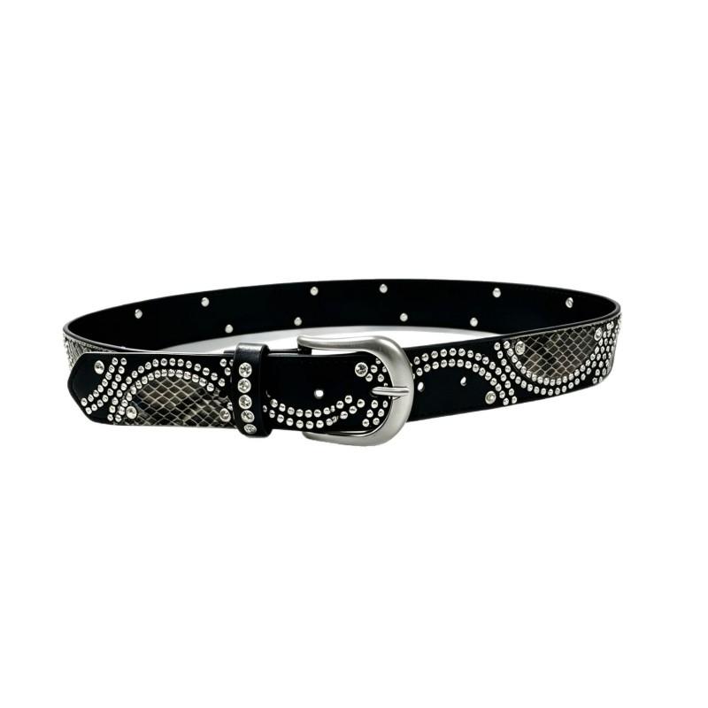 Fashion Versatile Punk Style Half-Round Rivet Snake Print PU Belt Women