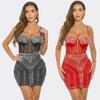 European-American Sexy Sheer Patchwork Bodycon Camisole Dress with Hot Drill Design