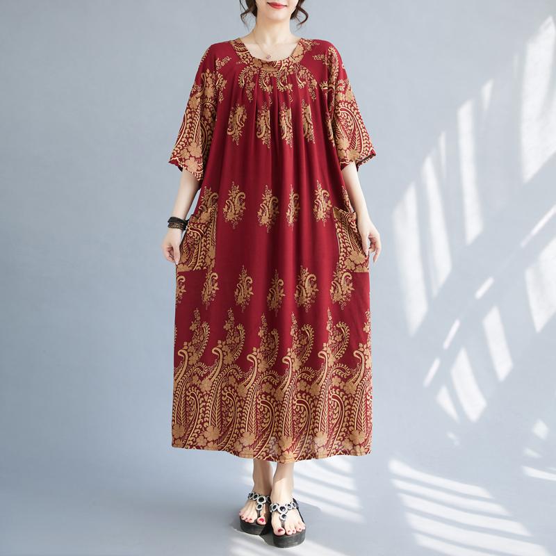 DIMANAF Большие размеры женское 2024 новое летнее хлопковое свободное платье винтажное платье с круглым вырезом базовые длинные платья оверсайз