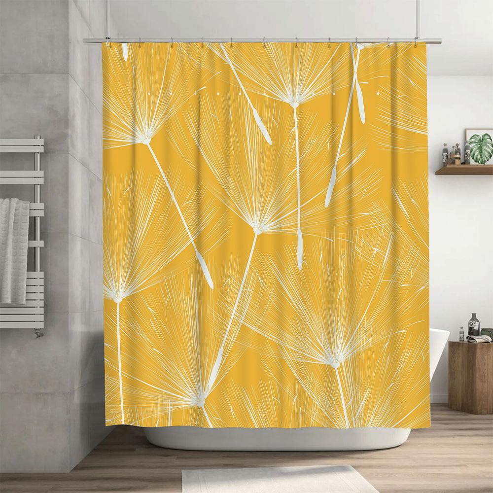 Yellow Shower Curtain with White Flower Pattern: Modern Decor for Bathroom