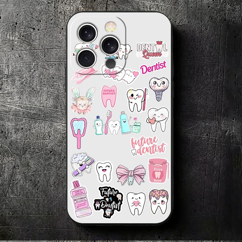 Мягкий чехол для телефона с рисунком "Зуб и Стоматолог" для iPhone 16 16E 17 Air 15 Pro Max 14 Plus 13 Mini 11 12 7 Черный задний корпус
