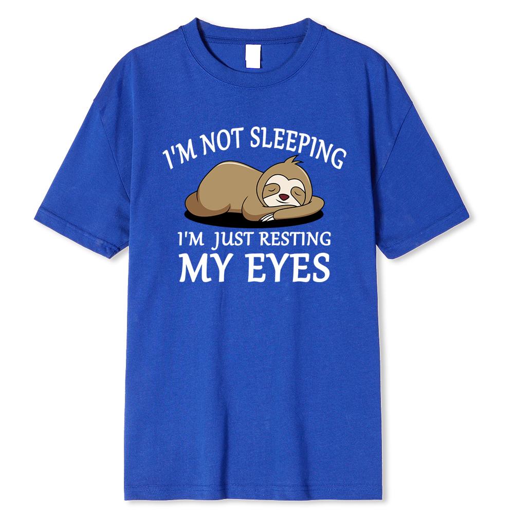 Лень:Я Не Сплю Я Просто Отдыхаю Мои Глаза Мужские Футболки Мода Дышащие Футболки Свободная Хлопковая Футболка Одежда Бренд Футболка