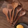 Набор из 5 деревянных лопаток, набор из 5 прорезей, плоский деревянный шпатель, набор из 5 деревянных лопаток, антипригарная кухонная утварь для смешивания, гриля и готовки