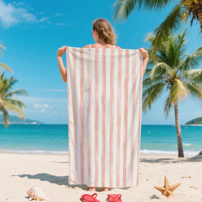 For Fashion Summer Colorful Striped Ultra-Soft Microfiber Beach Towel Quick-drying Silver Ion Antibacterial Cross-Border