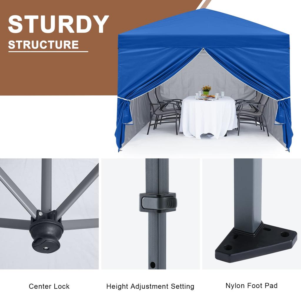 MASTERCANOPY брезентовая палатка с боковыми стенками и окном, комплект из 4 уличных стальных каркасов, простая сборка для кемпинга, коммерческая, однокнопочная штора/боковая часть (3М, Синий)