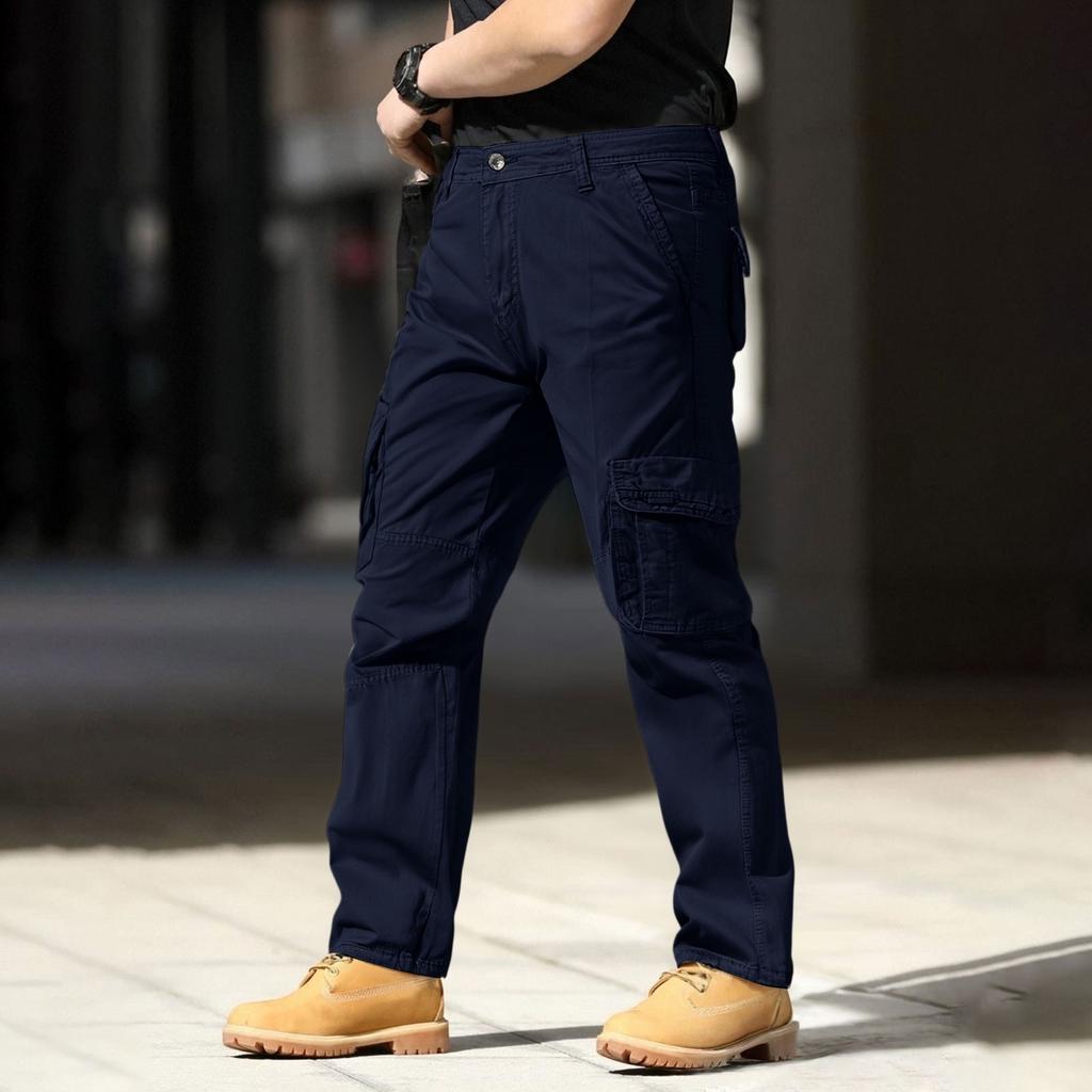 Men's Cargo Pants - Cotton Loose-Fit Comfortable Straight-Leg Multi-Pocket Trousers