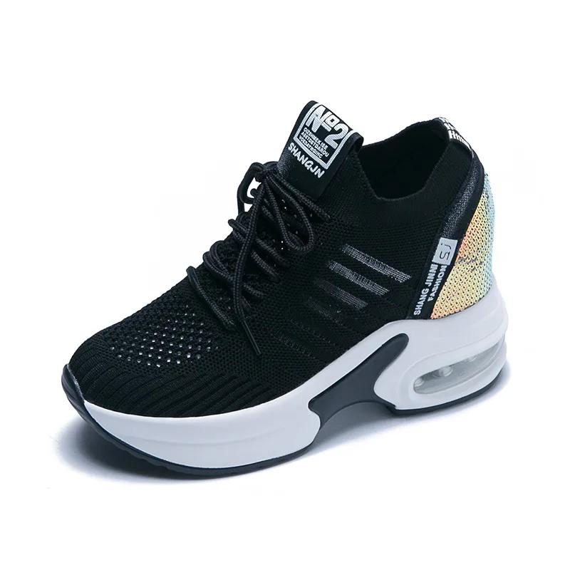 Высококачественные женские кроссовки с блестками и толстыми каблуками, повседневные туфли на танкетке Zapatillas Mujer 2019