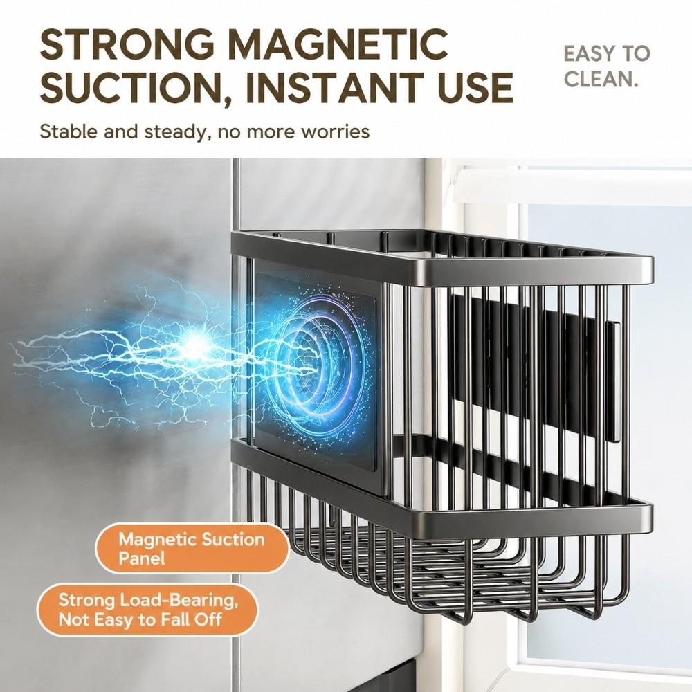 Space Saving Magnetic Basket Organizer Holder Metal Refrigerator Shelf Fridge Storage Box