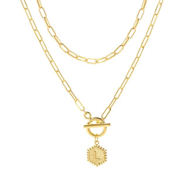 17KM Trendy Gold Initial Letter Necklaces For Women Fashion A-Z Alphabet Pendant Necklace Multilayer Chain Birthday Jewelry Gift