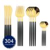 16Pcs 304 Stainless Steel Cutlery Set Dinnerware Golden Flatware Kitchen Knife Fork Spoon Teaspoon Dinner Mirror Tableware Kitchen