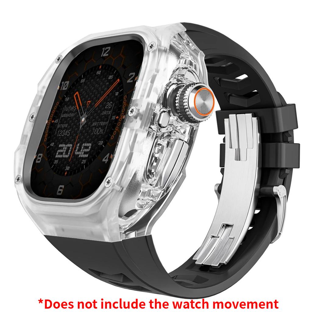 Роскошный мод-комплект для Apple watch Ultra 3/2/1 49 мм Спортивный резиновый ремешок+чехол для Iwatch ultra 49 мм Прозрачный ледяной чехол Комплект для переделки