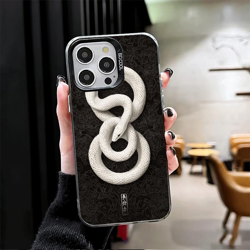 Черная змея Рисунок Ударопрочный Чехол для Телефона для iPhone 17 Air 16 16E 15 Pro Max 14 Plus 13 Mini 12 Задняя Крышка Противоударный Fundas