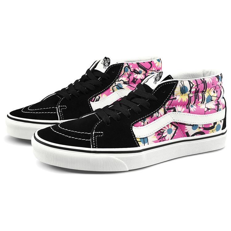 Vans Sk8 Mid Retro Высокие Повседневные Кеды для Скейтбординга Унисекс Цветы Граффити 'Черный Розовый Белый' VN0A3WM31IY