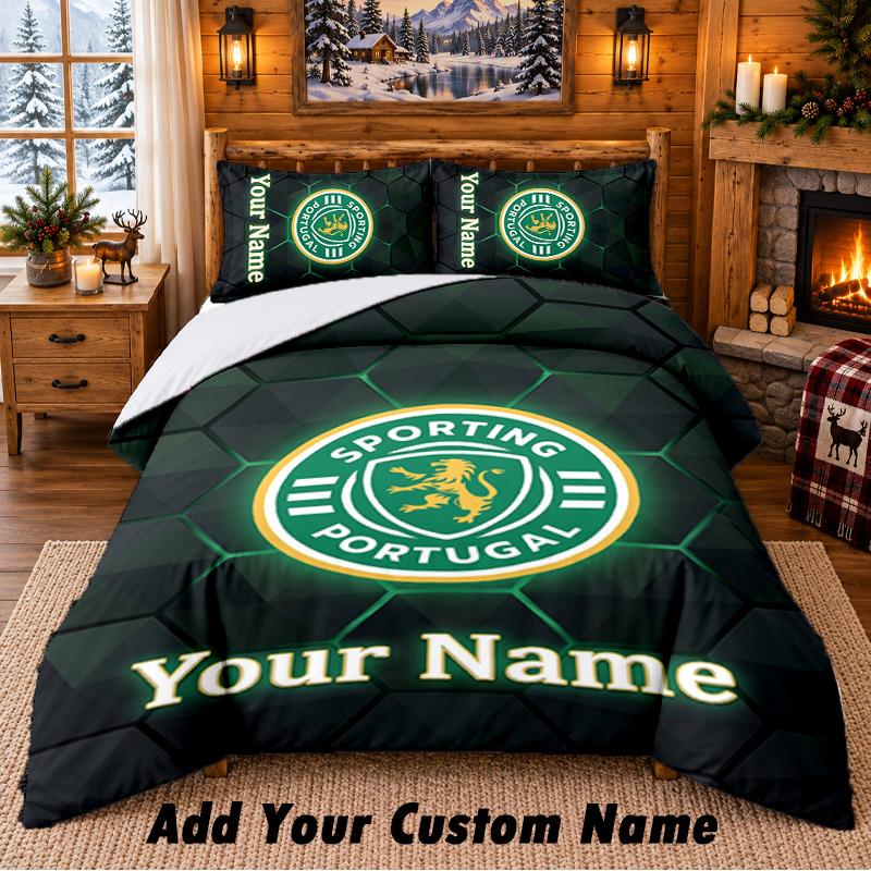 Sporting CP Pattern Bedding 3Pcs Set Custom Name, Bed Sheet And Pillowcases For Home Bedroom