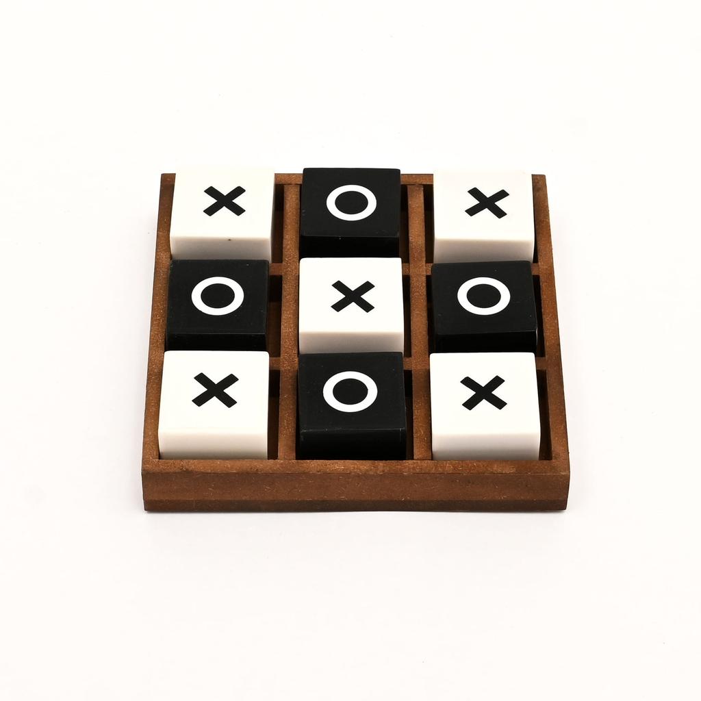 Handmade Tic Tac Toe Game MDF Tray Resin Pieces - Black & White