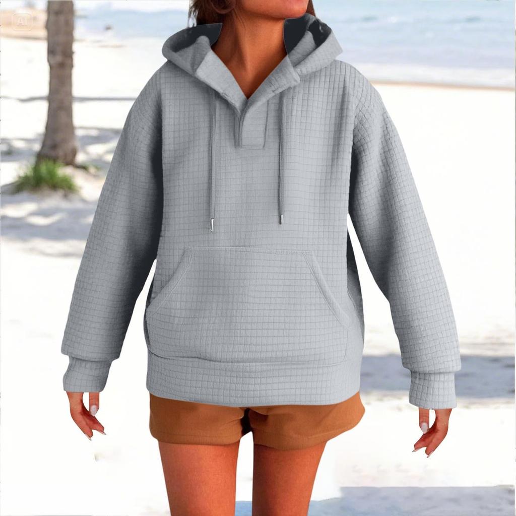 Женский модный пуловер с длинными рукавами и однотонная толстовка с капюшоном