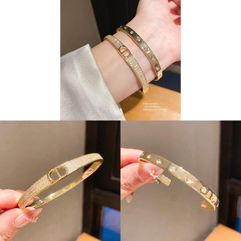 Geometric Zircon Crystal Bangle Bracelet With 18k Gold Plating For Women