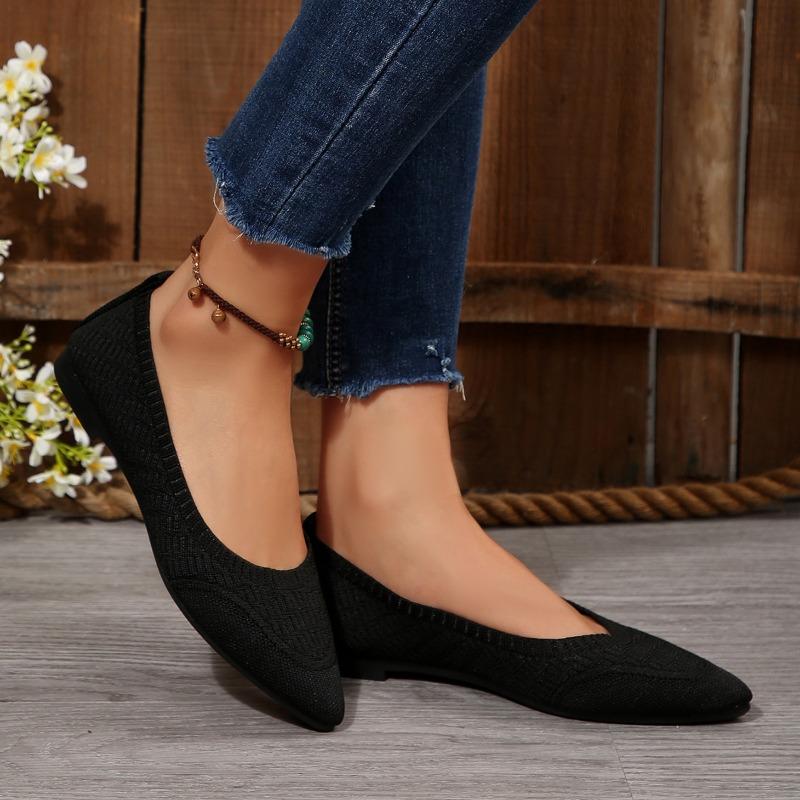 Новые вязаные дышащие неглубокие балетки женские из ткани Flyknit однотонные рабочие туфли лодочки