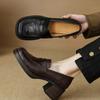 Thick Square with 6 Cm Single Shoe Women's Vintage French Sheepskin Loafers Vintage High-heeled Small Leather Shoes