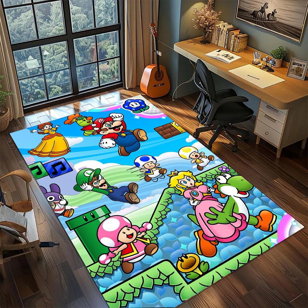 Mario Washable Bedroom Gamer Room Rug, Non Slip Large Area Carpet Floor Mat Household Decor.-TING